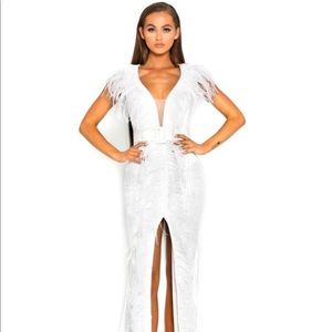 White Feather Dress with Slit